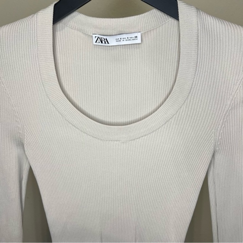 Zara Ribbed Round Neck Top Beige - Picture 2 of 7